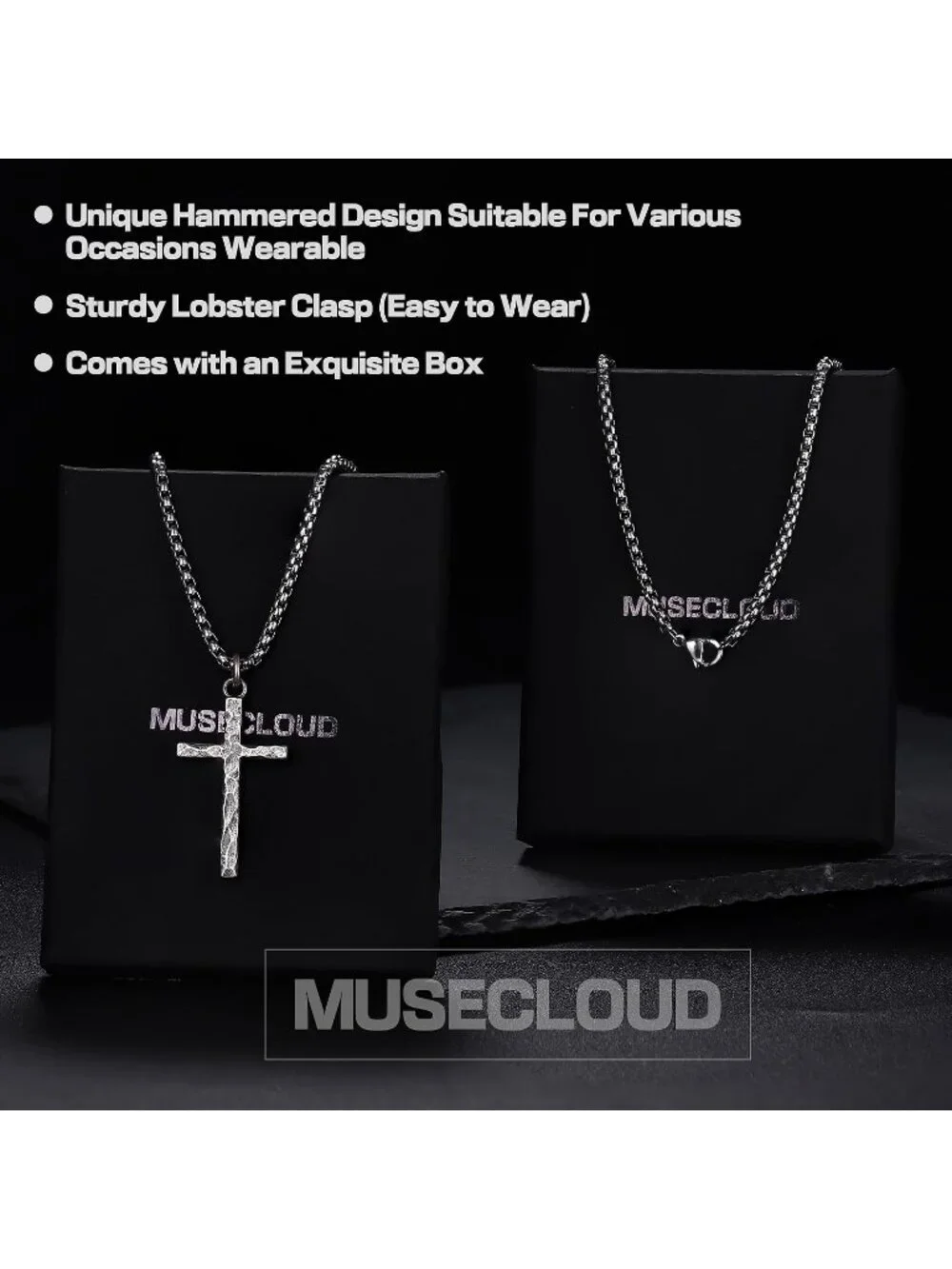 Men's Silver 925 Sterling Cross Necklace Oxidized Hammered Pendant Jewelry